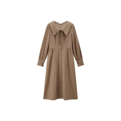 Giordano 92 Карамель Женские Длинные Платья с Рукавами