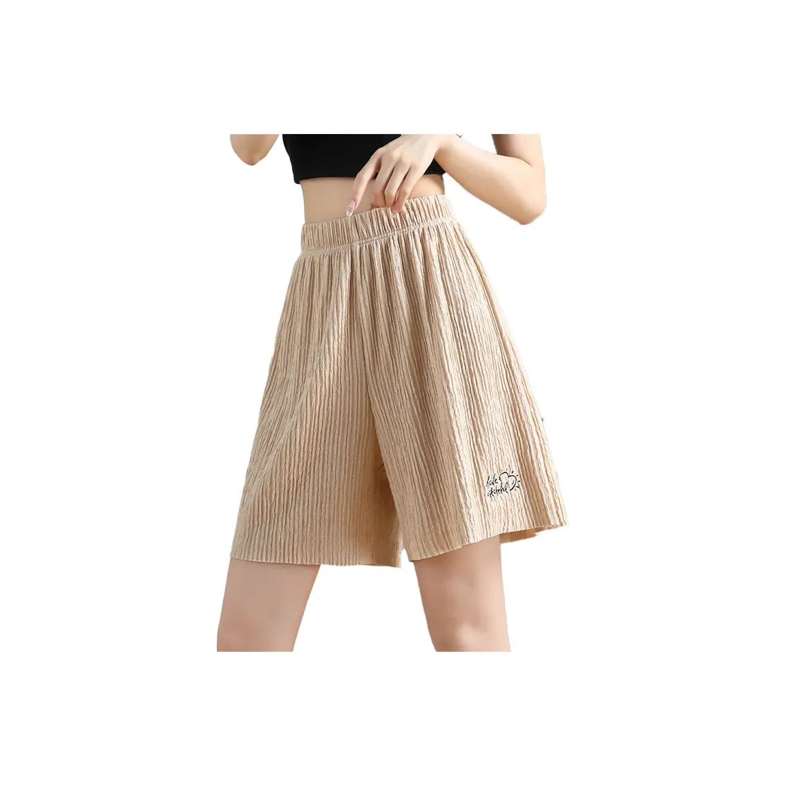 Jean West Resort Style Solid Color High Rise Knee Length Pants Outerwear Thin Petite Summer Women's Apricot
