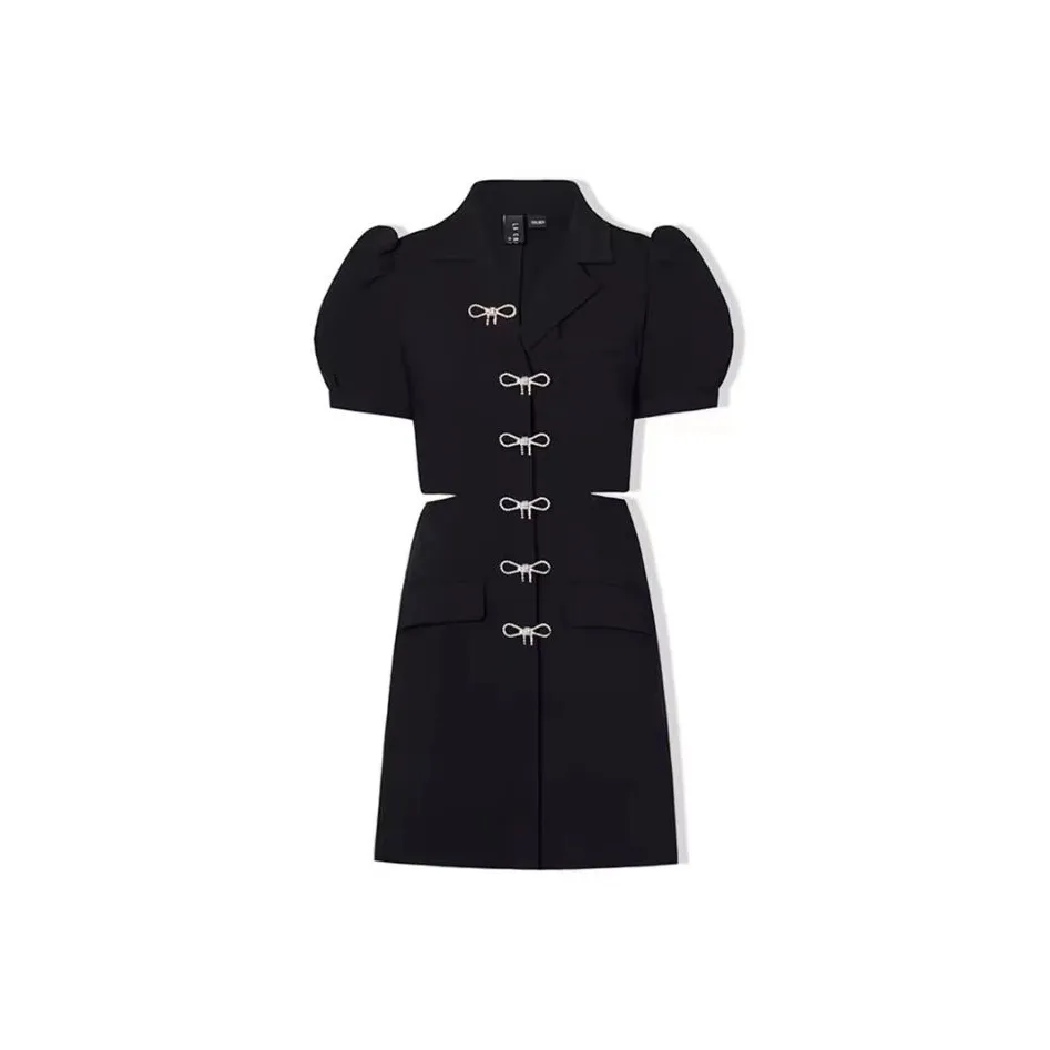 Lookinto Короткий рукав Платье Женское Черное