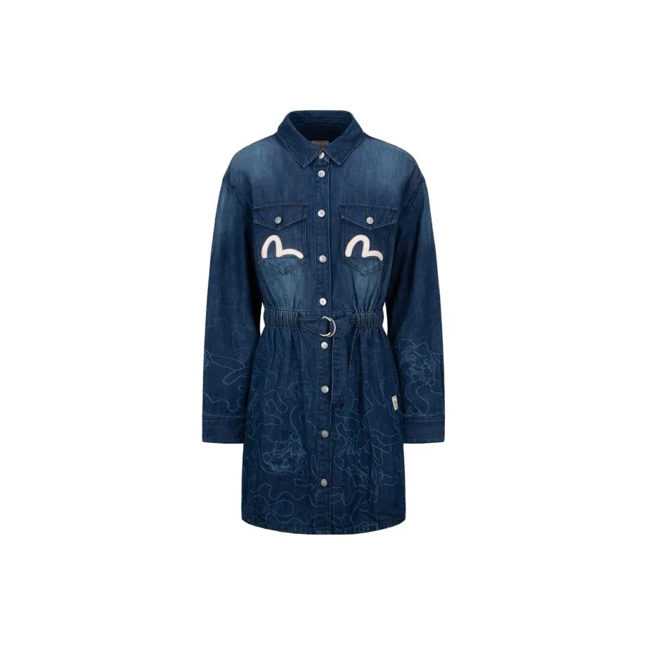 EVISU Long Sleeved Dress Women's Denim Blue