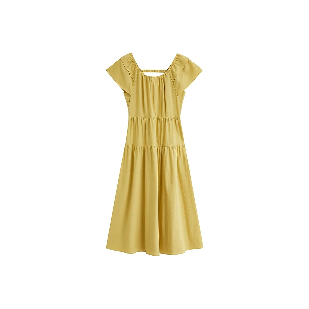 Inman Короткий рукав Платье Женское Оранжевый Желтый