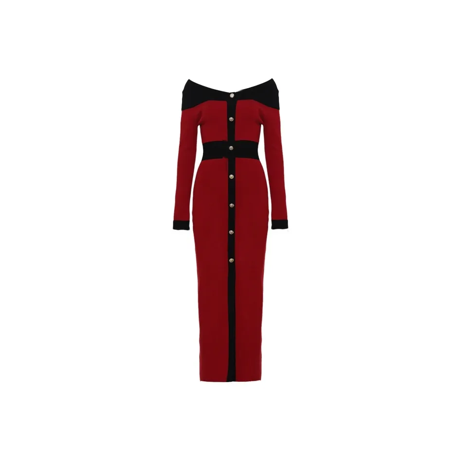 DPLAY Длинное платье с длинными рукавами женское красное и черное