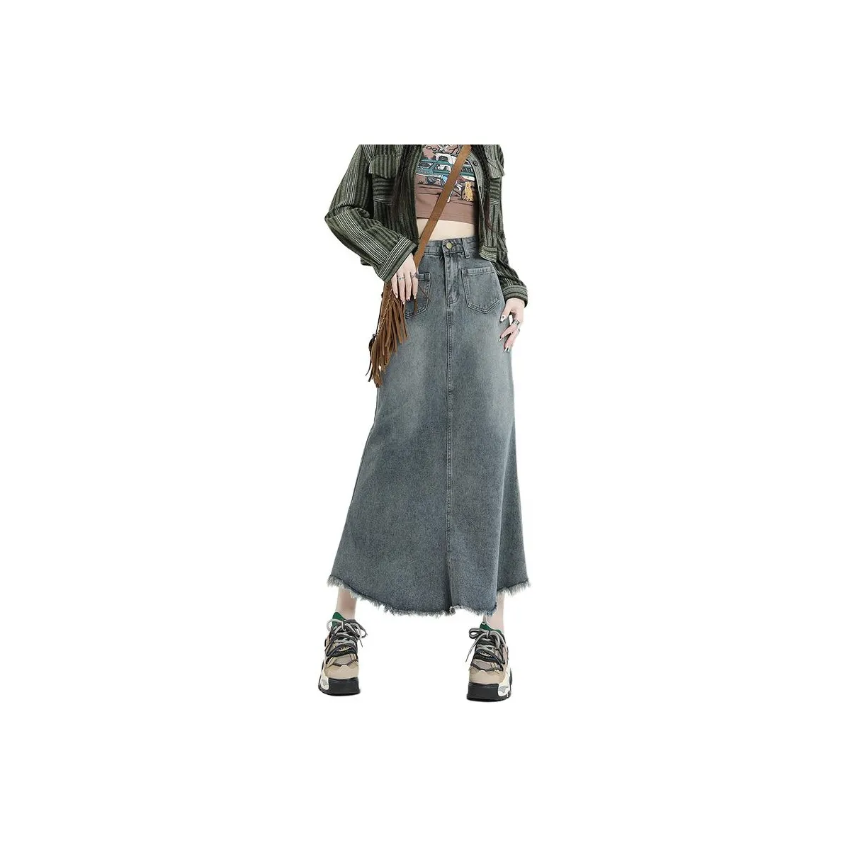 FOREVER 21 Деним Длинная Юбка Женская Синяя