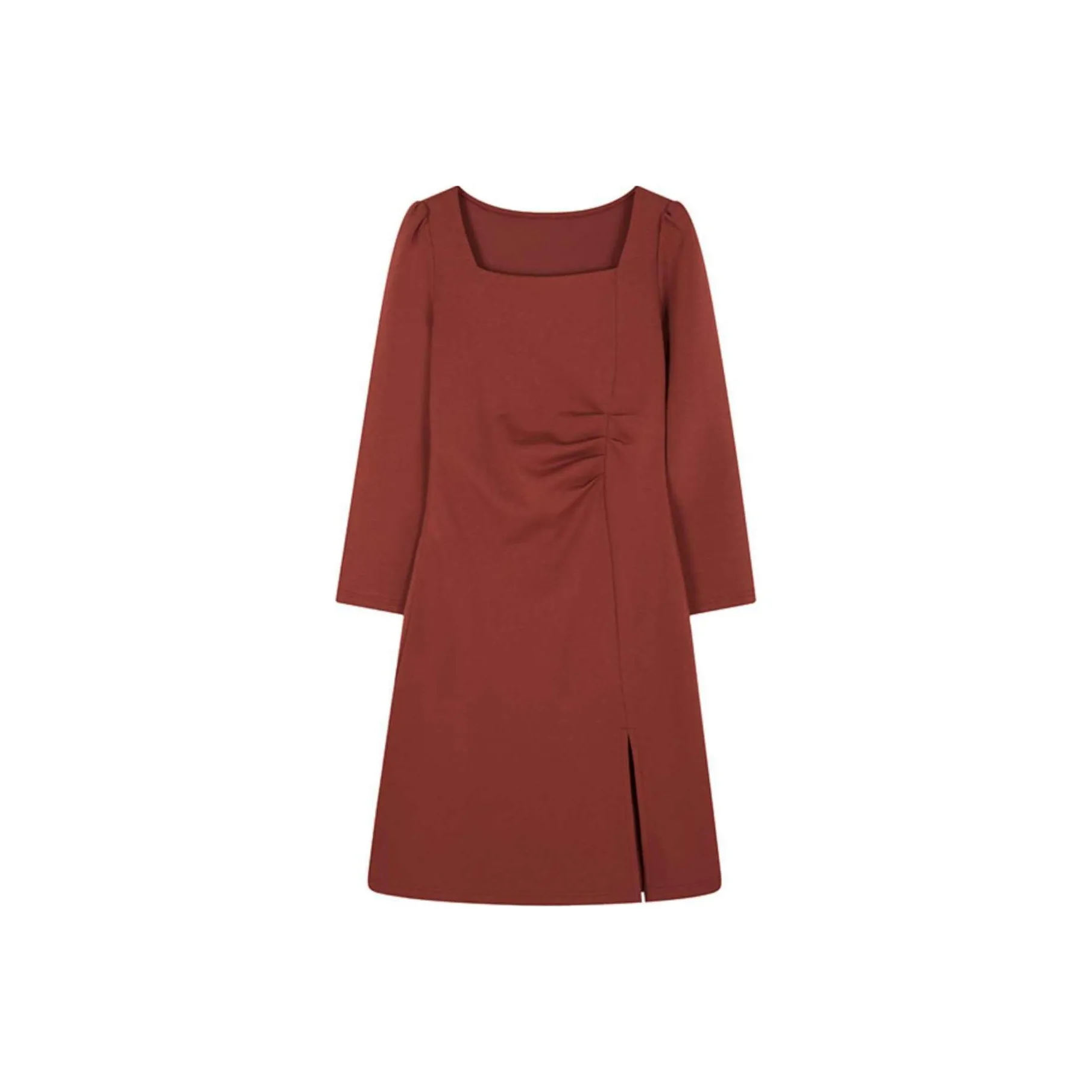 Mo Han Yi Mei Длинное платье с длинными рукавами женское кирпично-красного цвета