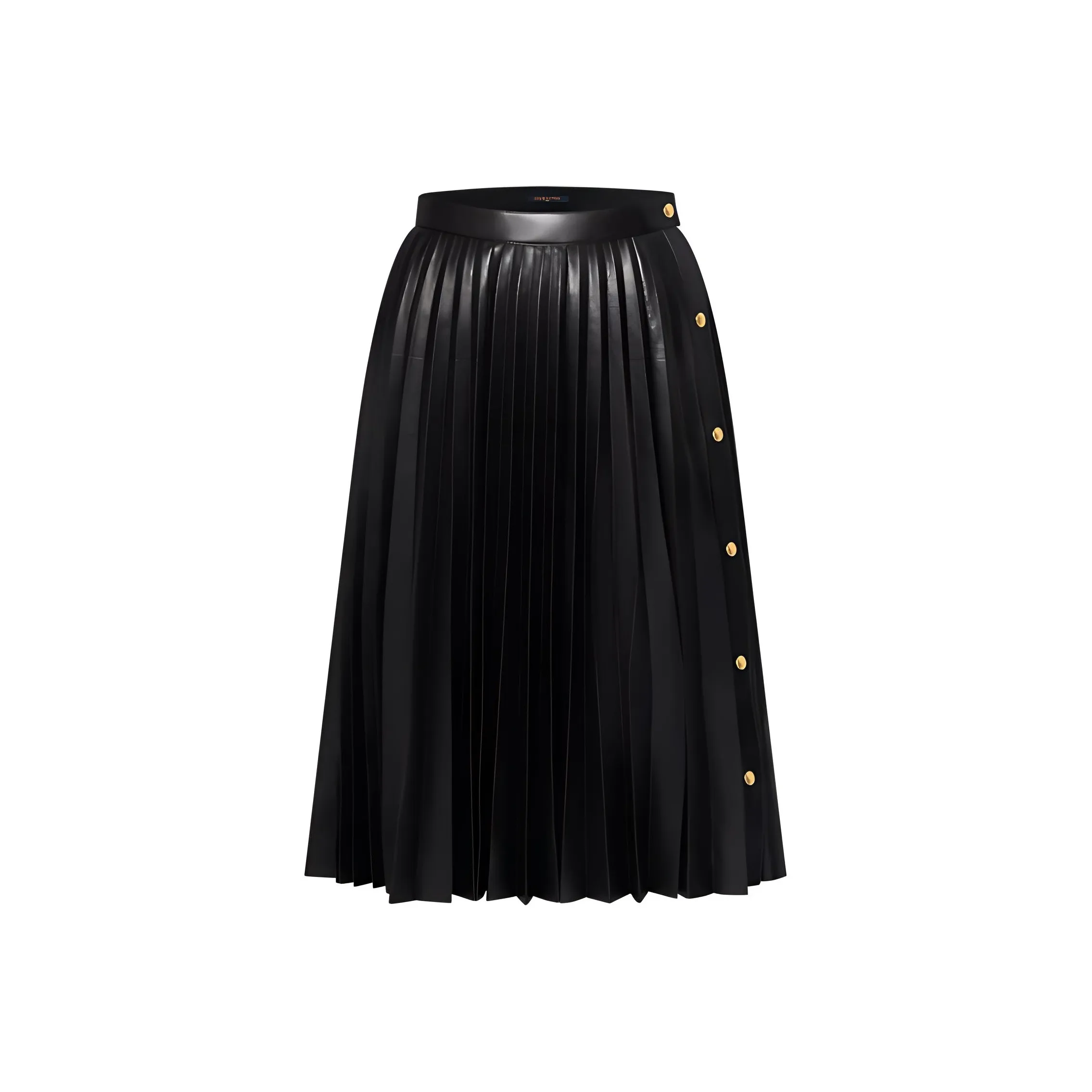 Lv Pleated Leather Midi Skirt