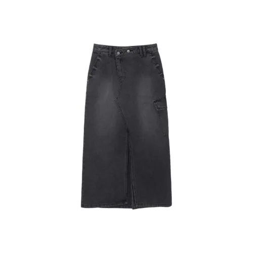 SJYP BK Черные Женские Джинсовые Длинные Юбки