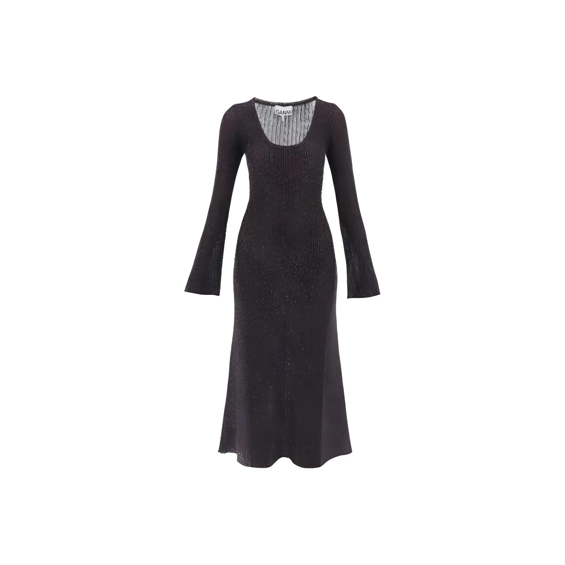 GANNI Metallic Ribbed Long Sleeved Maxi Dress