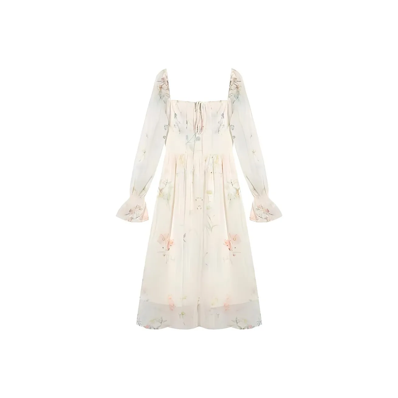 PLAY BUSH Длинное платье с длинными рукавами женское абрикосового цвета