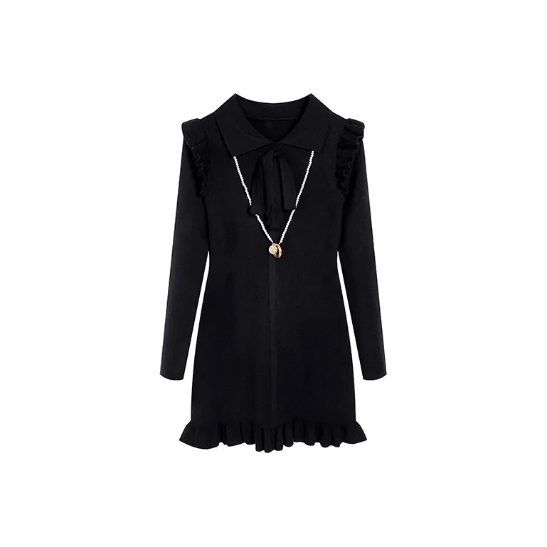 Ice cream and whale Pearl Dress + Pearl Chain Женские Длинные Рукава Платья