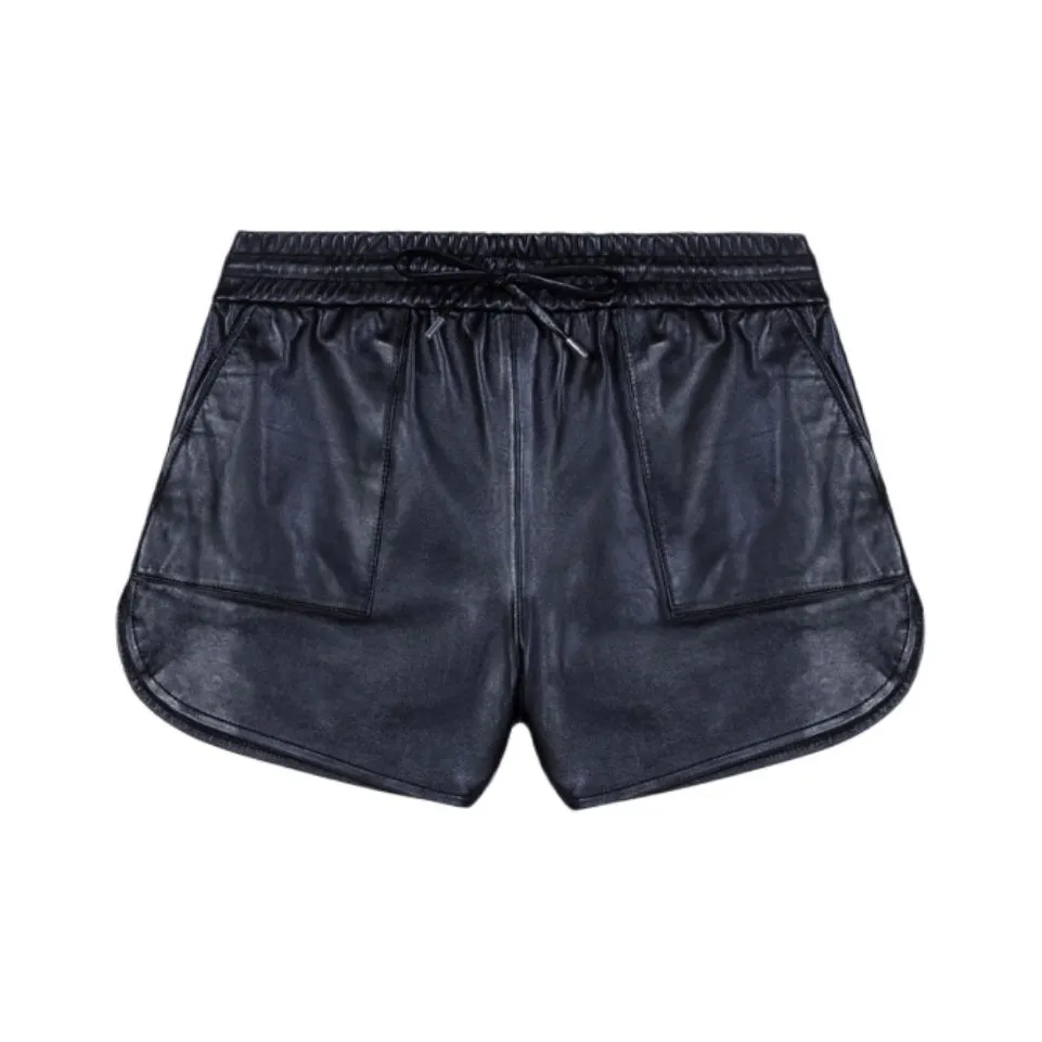 Maje Drawstring Leather Mini Shorts