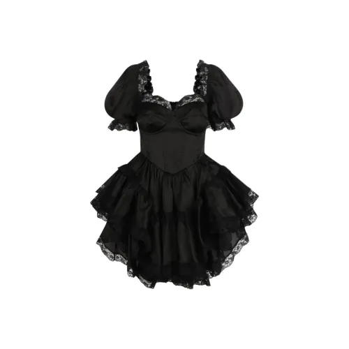 Selkie Black Женские Короткие Платья с Рукавами