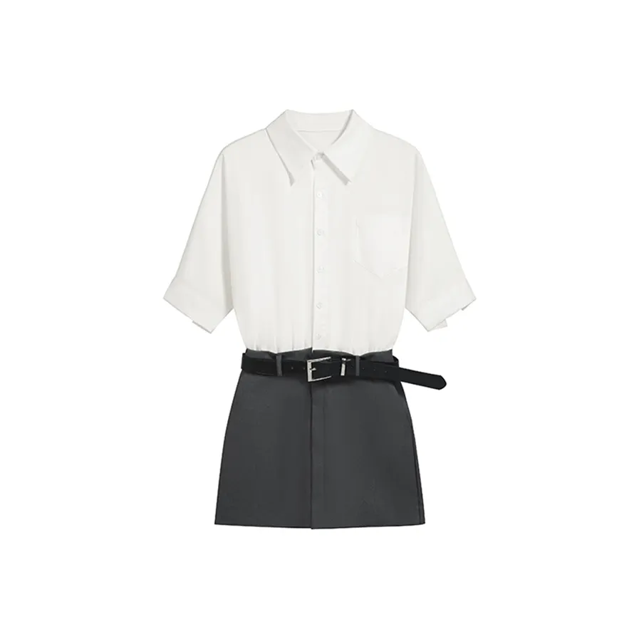 SYEEE WITH U Короткий рукав Платье Женское Белое и Серое