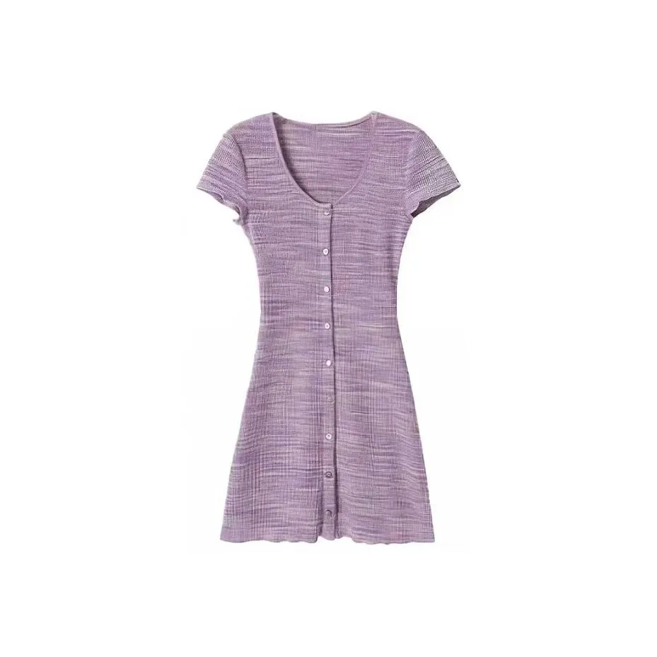 Lookinto Короткий рукав Платье Женское Фиолетовое