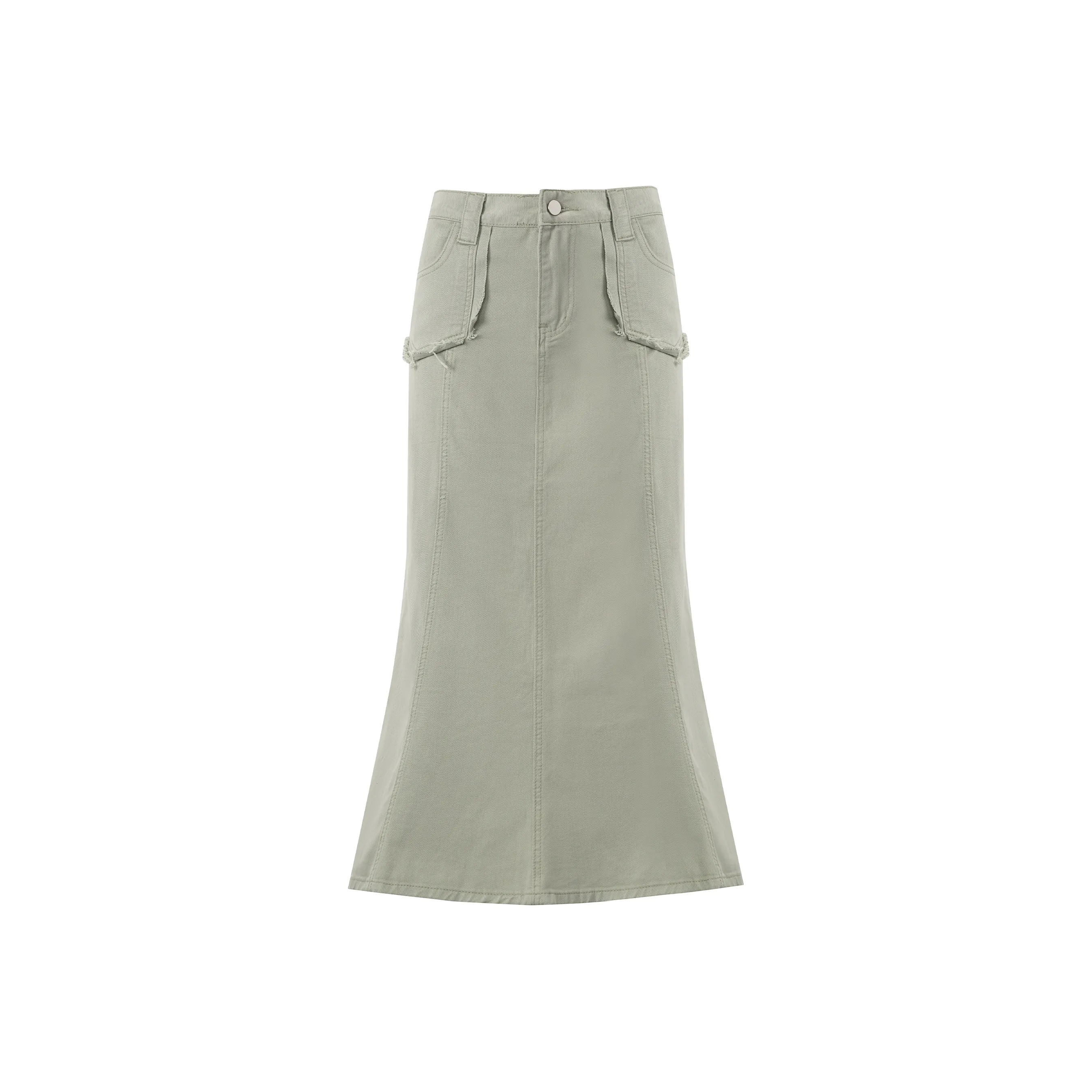 Wen Shan Деним Длинная Юбка Женская Мятно-Зеленая