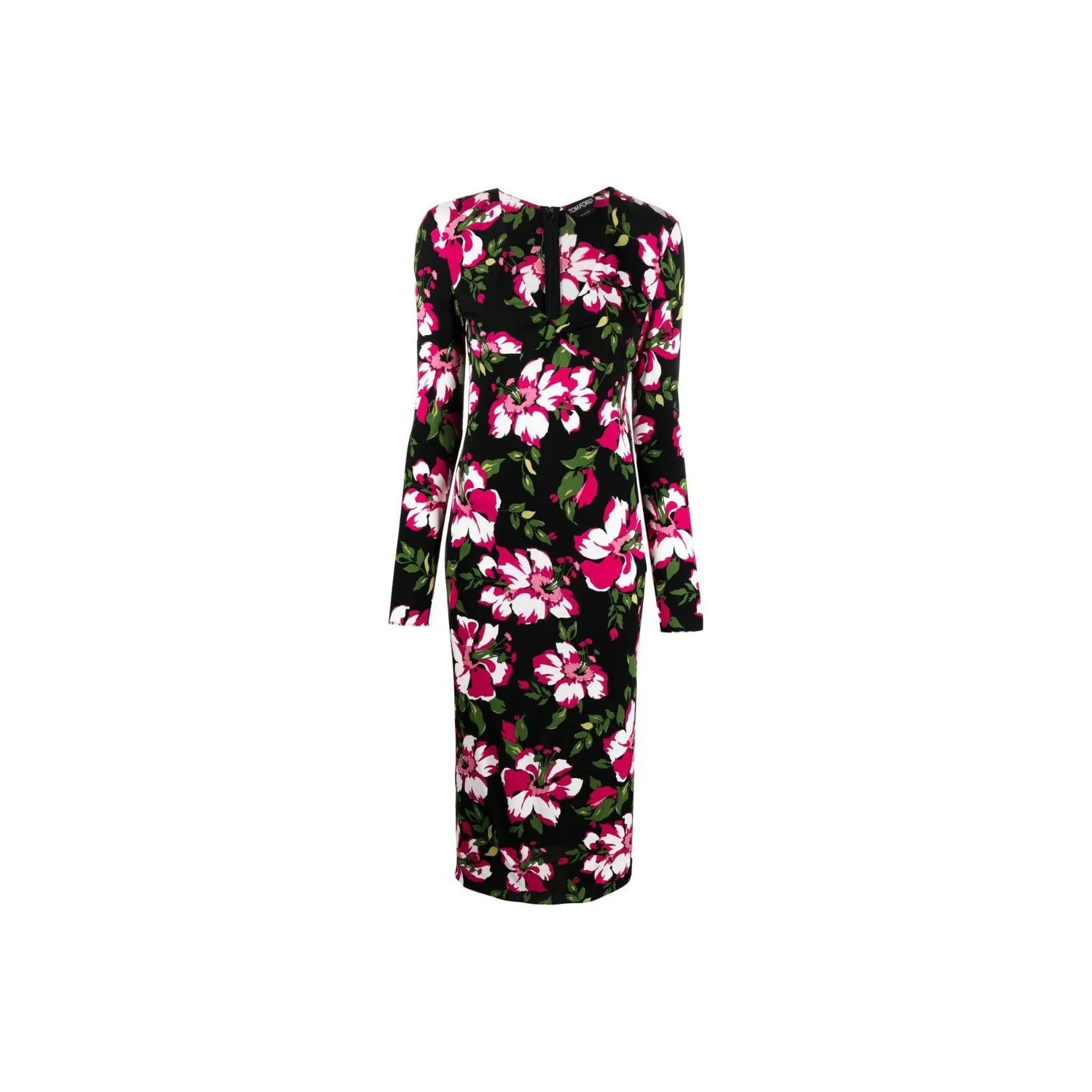 TOM FORD Floral Printed V Neck Midi Dress
