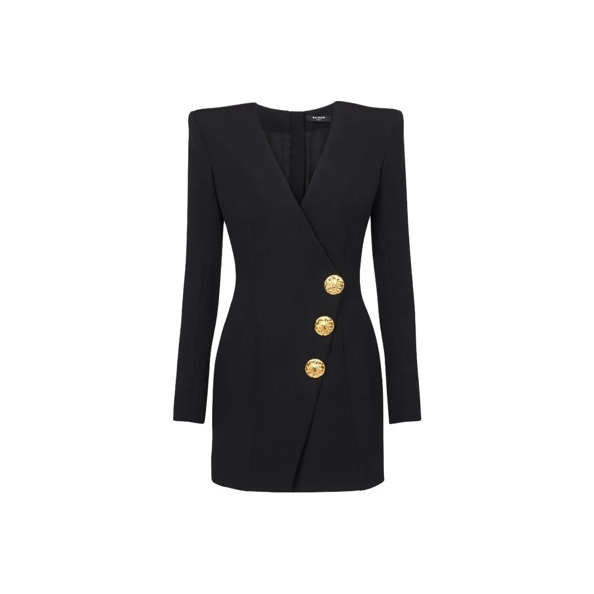 BALMAIN Wrap Dress With Decorative Buttons Long Sleeved Dresses Women's Black