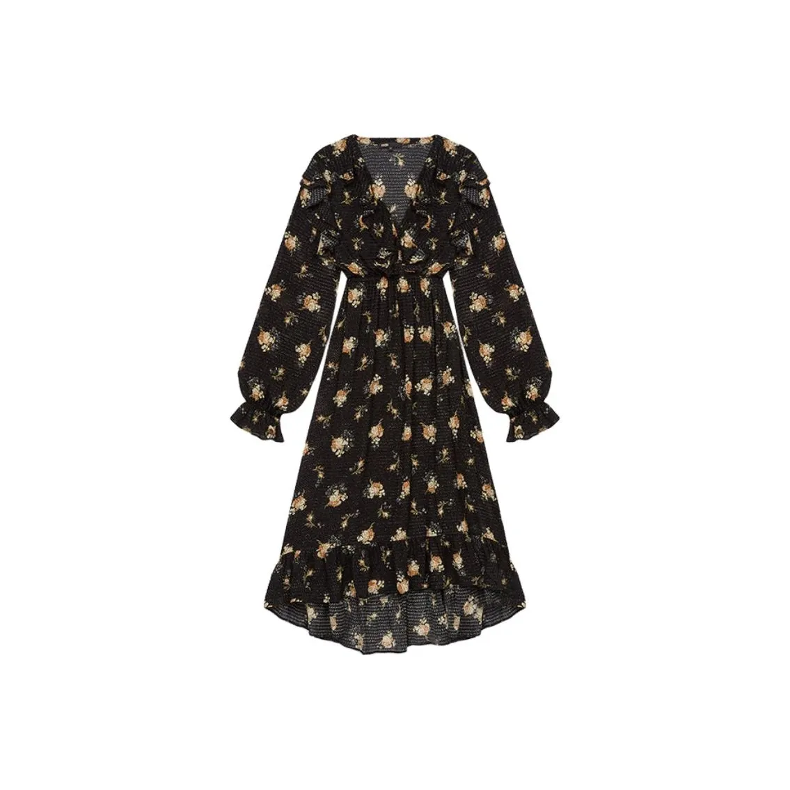 Maje Длинное платье с длинными рукавами женское черное