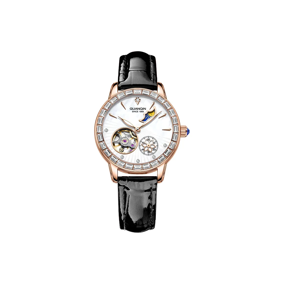 GUANQIN Dreamy Galaxy Collection Automatic Mechanical Movement Cow Leather Strap Watch Women's Watch White Dial