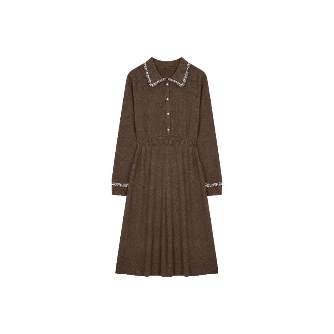 Mo Han Yi Mei Длинный рукав Платье Женское Кофейное