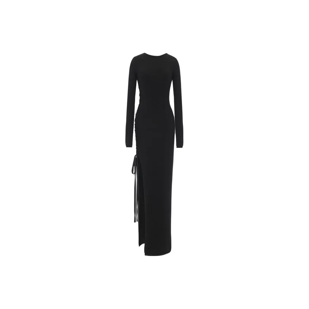 SAINT LAURENT Lace-Up Long-Sleeved Dress