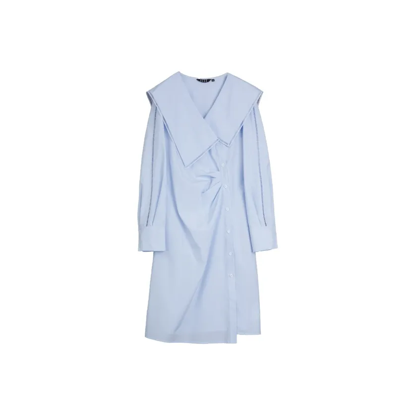 ELLE Длинное платье с длинными рукавами осеннее женское синее