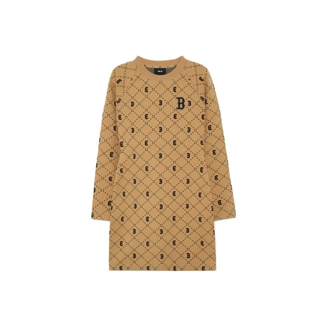 MLB MONOGRAM Series Boston Red Sox Long Sleeved Dresses Women's Brown