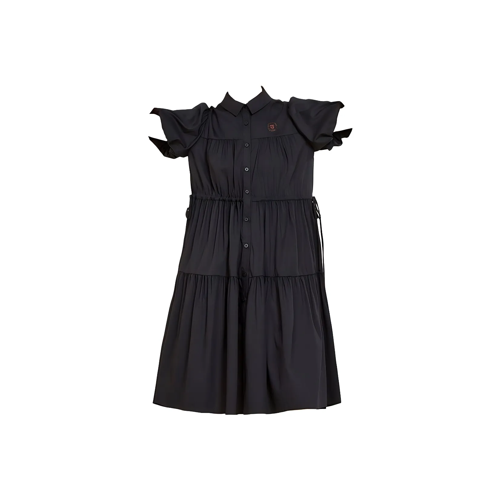 MUGUOGUOMU Summer Short Sleeved Dress Cinched Waist Women's Black