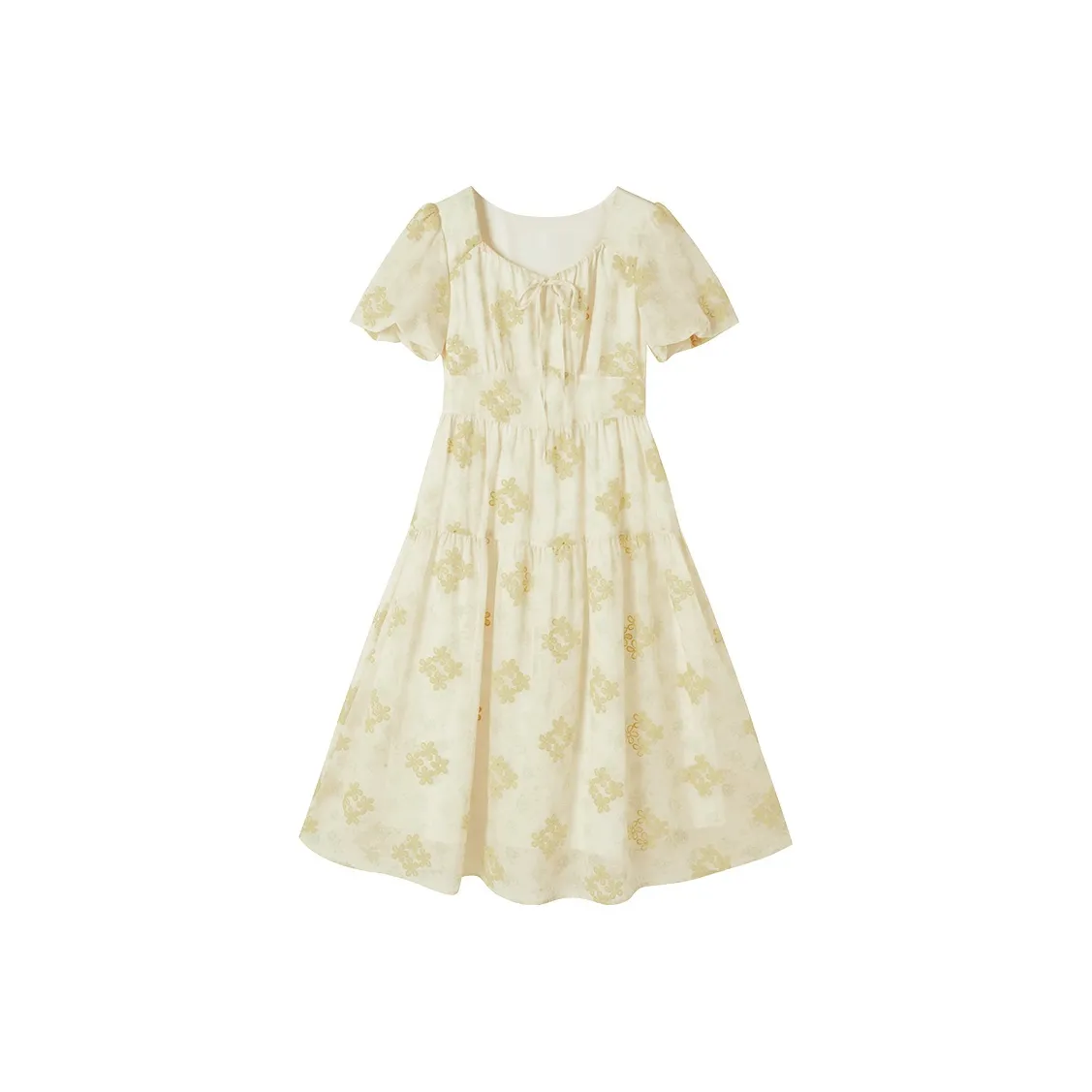 XIANGYING Короткий рукав Платье Женское Желтое