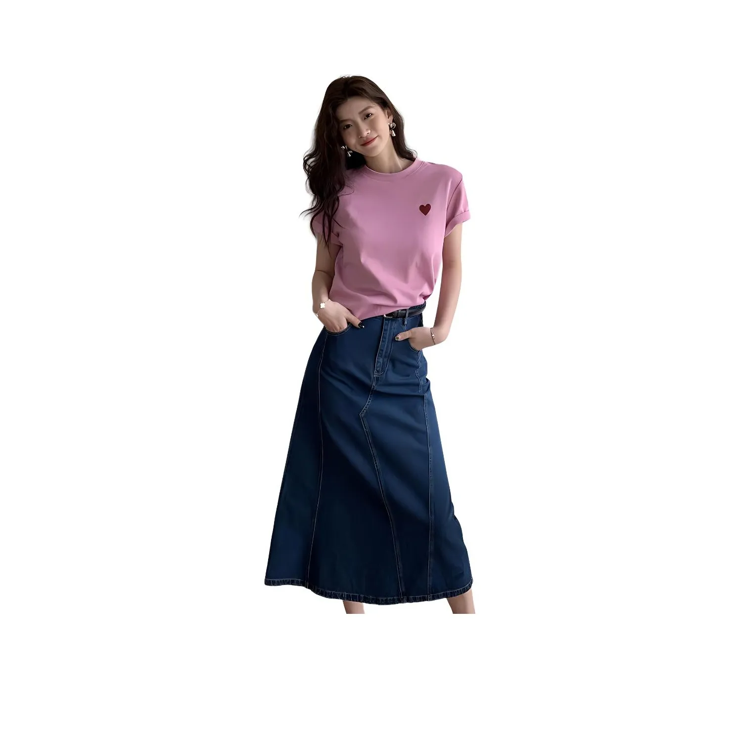 NANING9 Деним Длинная Юбка Женская Синяя