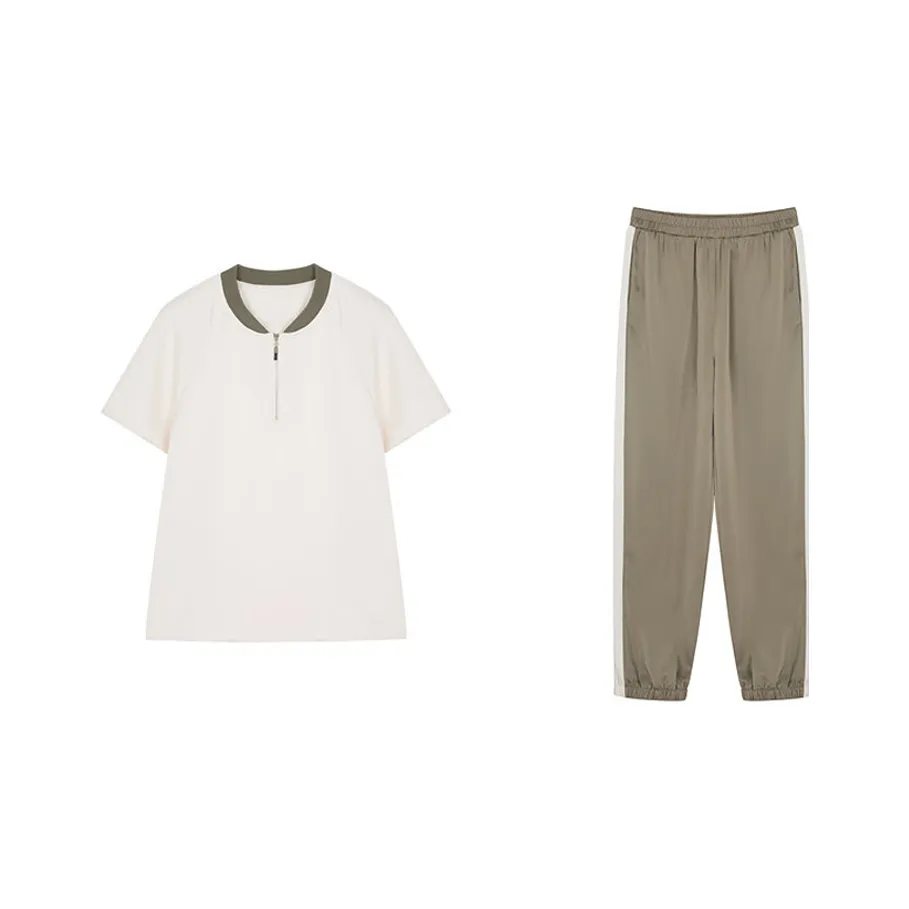 Mo Han Yi Mei Casual Suit Women's Olive Green+Ecru