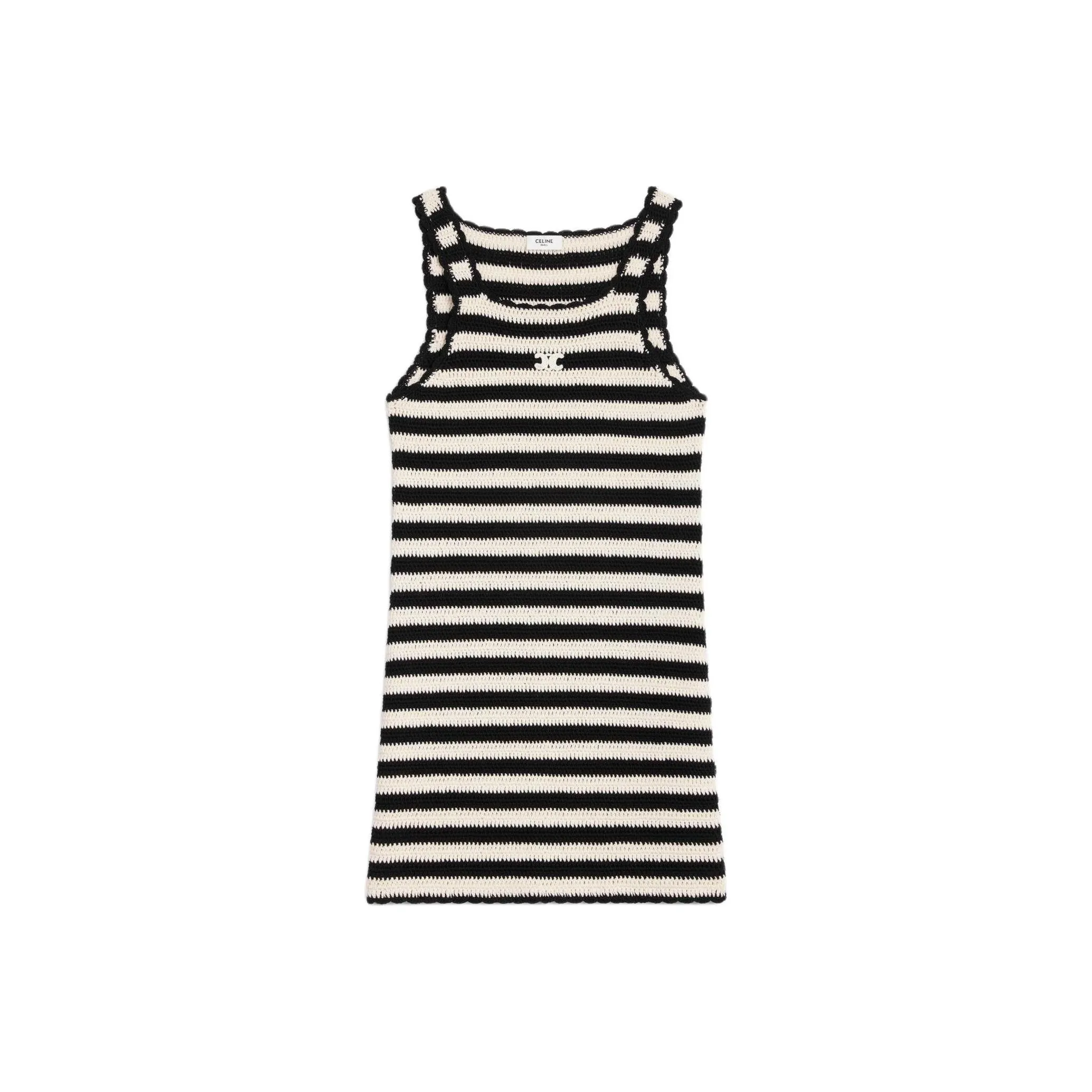 CELINE Triomphe Striped Mini Dress In Crocheted Cotton