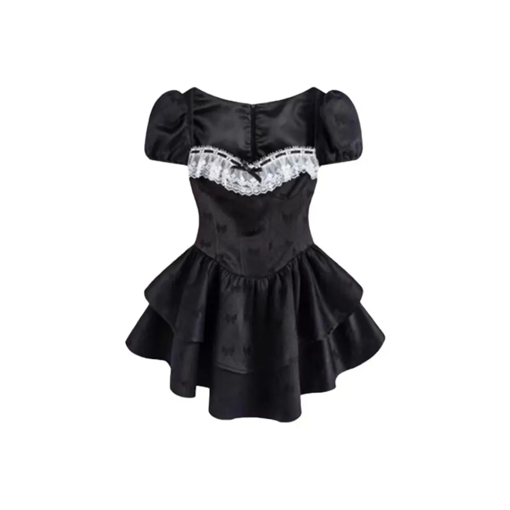 TIBINB Short Sleeved Dresses Women's Black