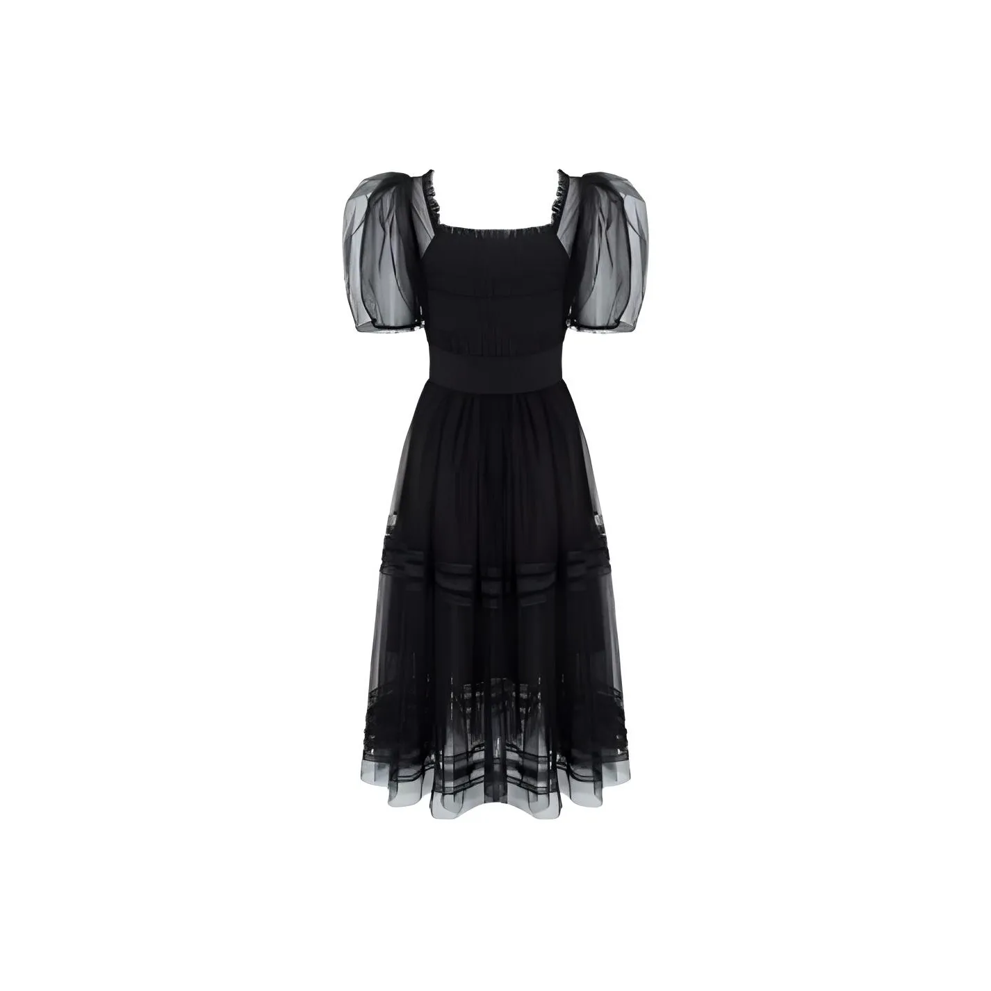 Caroline Черное Женское Короткое Платье с Рукавами