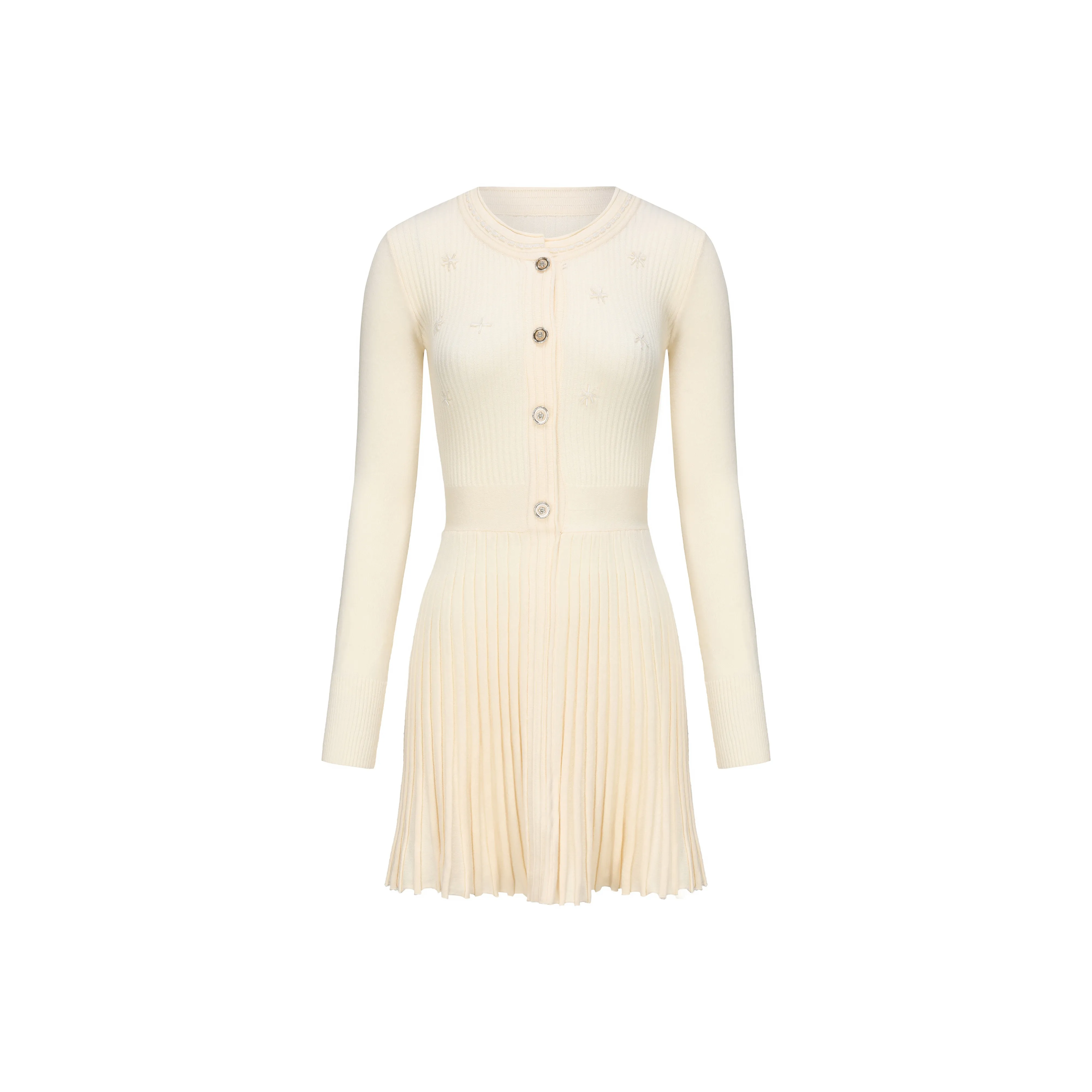 Fish Rabbits Длинное платье с длинными рукавами женское кремово-абрикосового цвета