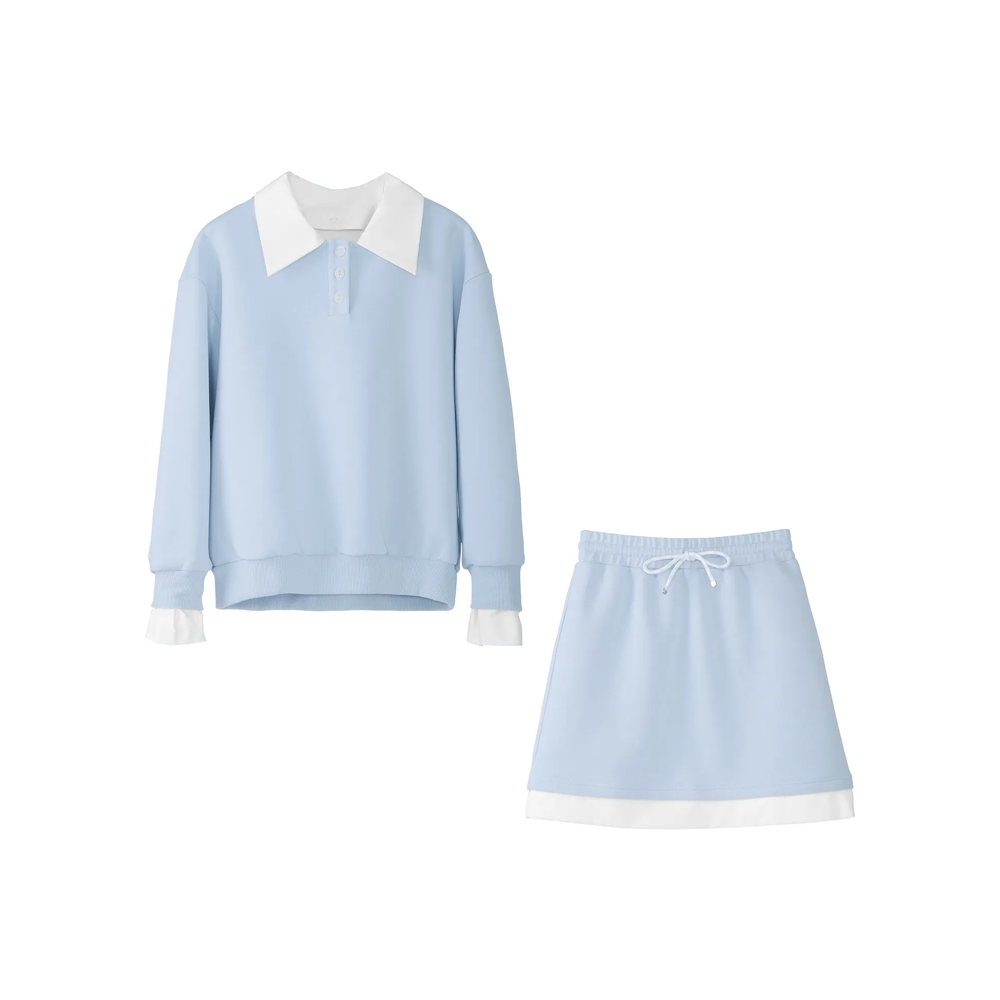Fstudio Early Spring Korean-Style Petite Fashion Patchwork Sweatshirt Set Women's Blue