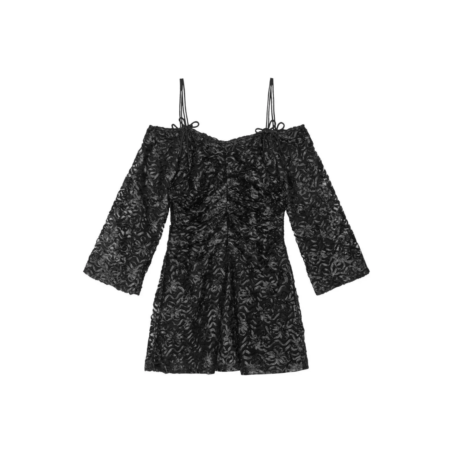 GANNI Off shoulder Bow pattern Minidress
