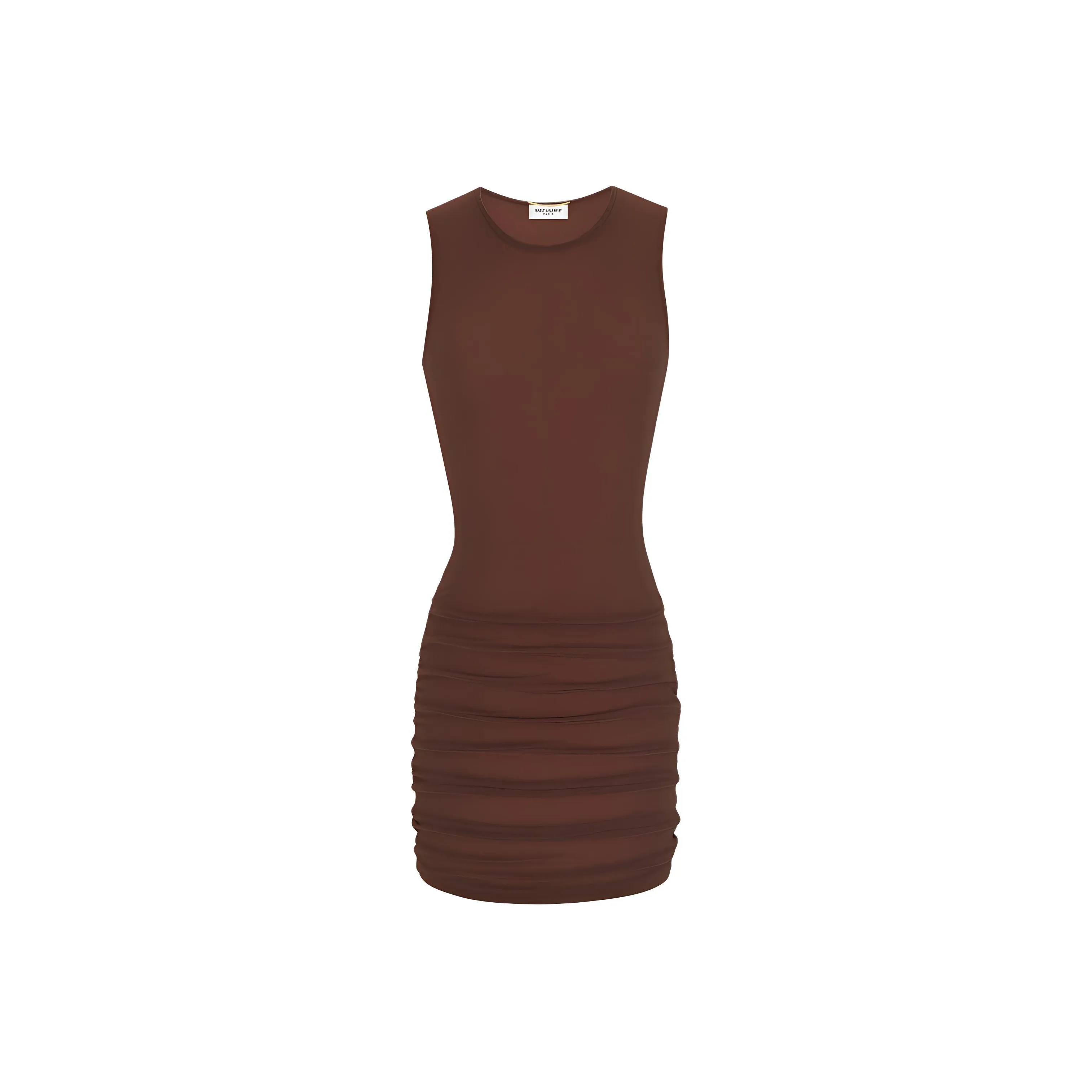 SAINT LAURENT Crewneck Ruched Detailed Mini Dress