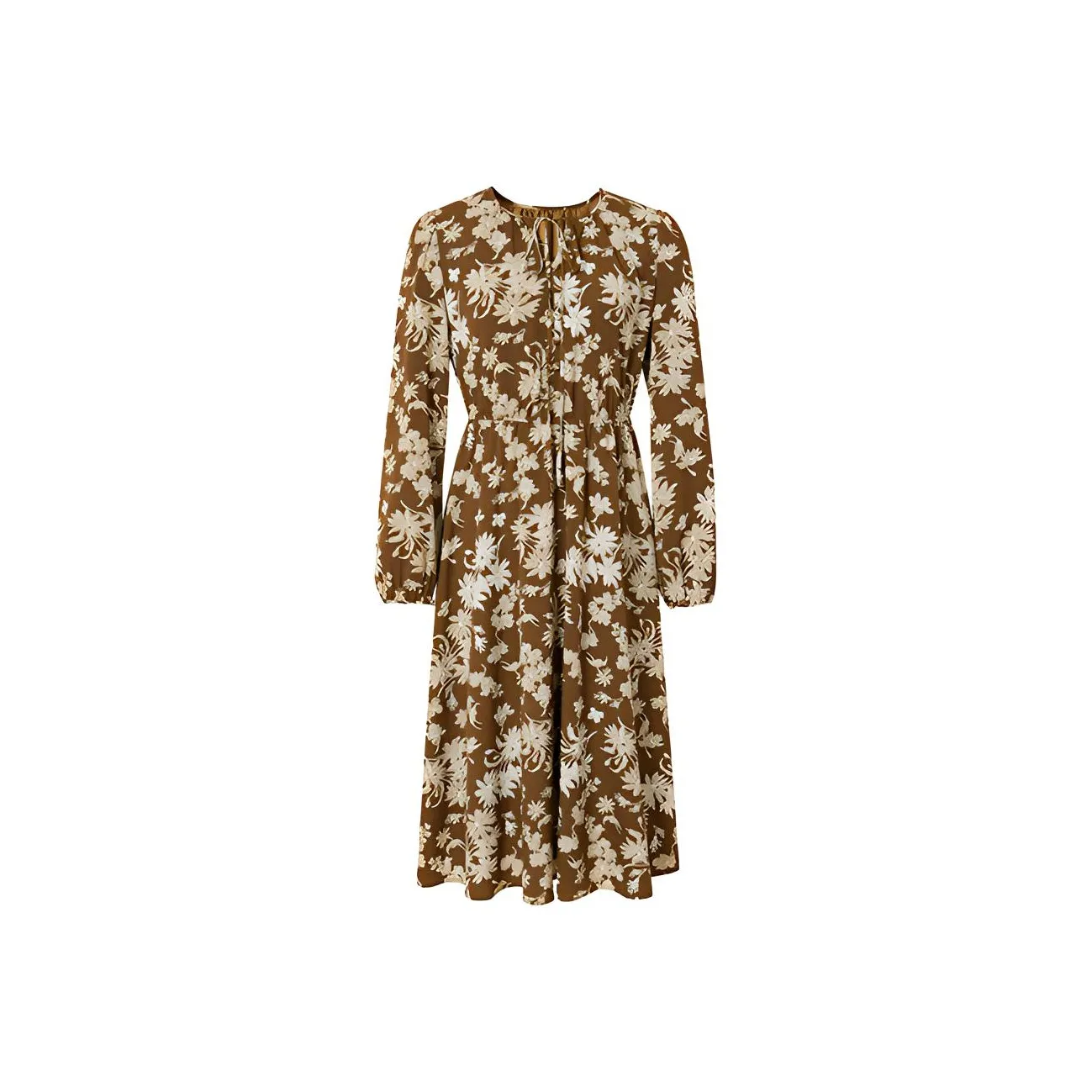 Hopeshow Long Sleeved Dresses Women's Coffee Floral