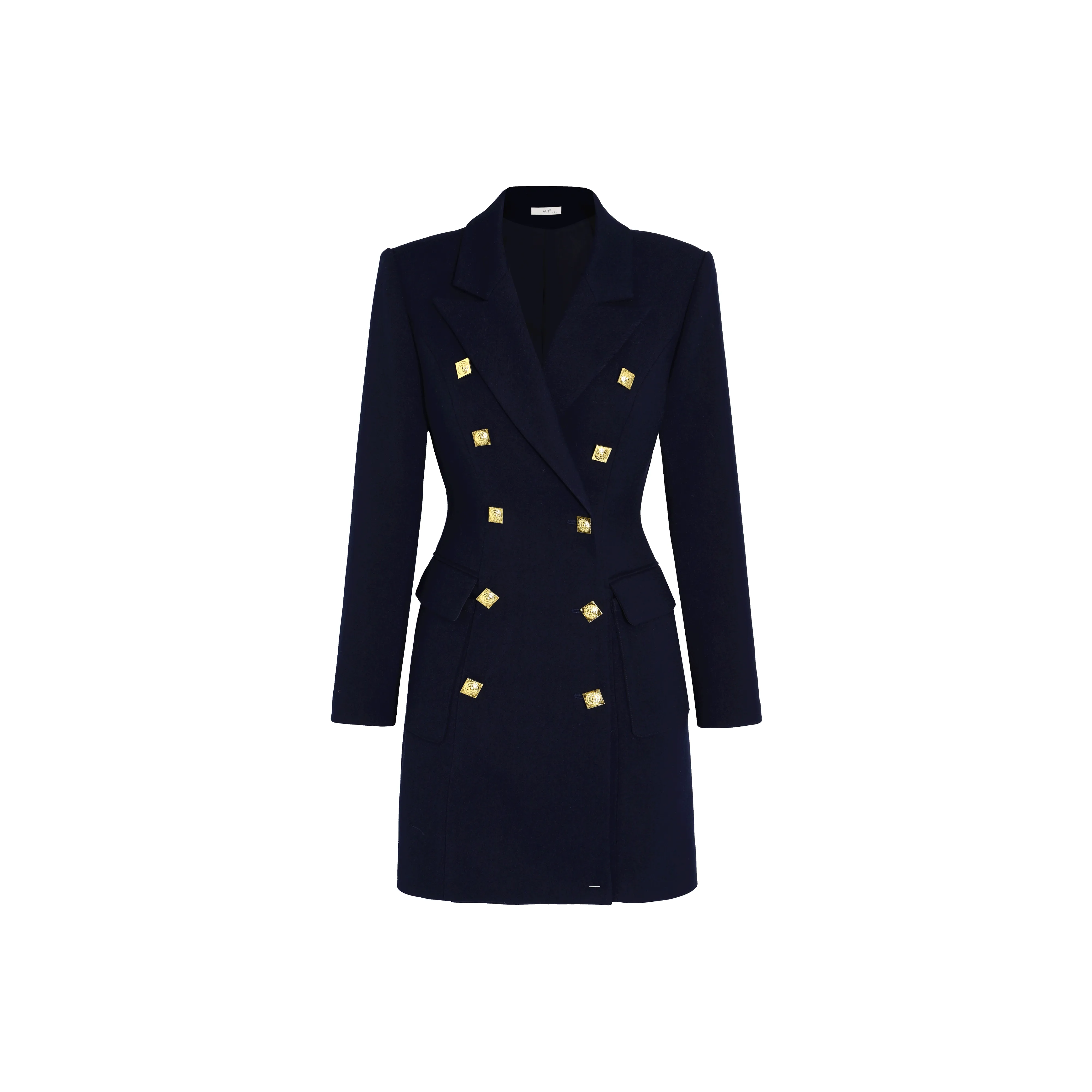 AUI Длинное платье с длинными рукавами женское темно-синий