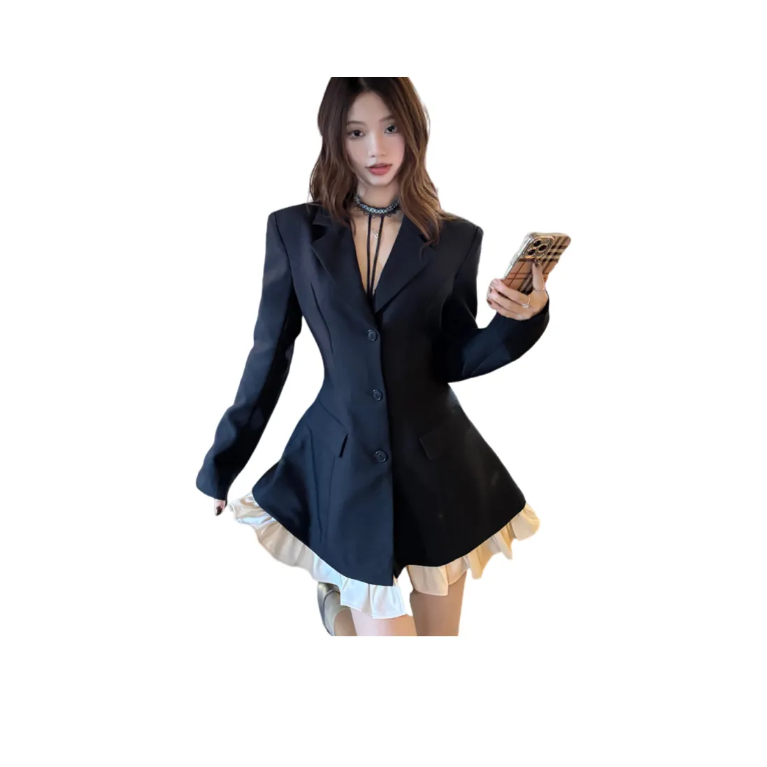 TUSHIFEI Длинное платье с длинным рукавом женское черное