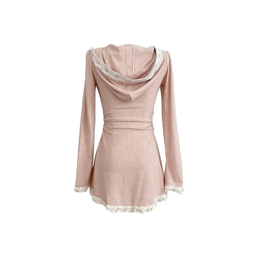 BDGU Длинное платье с длинными рукавами женское розовое