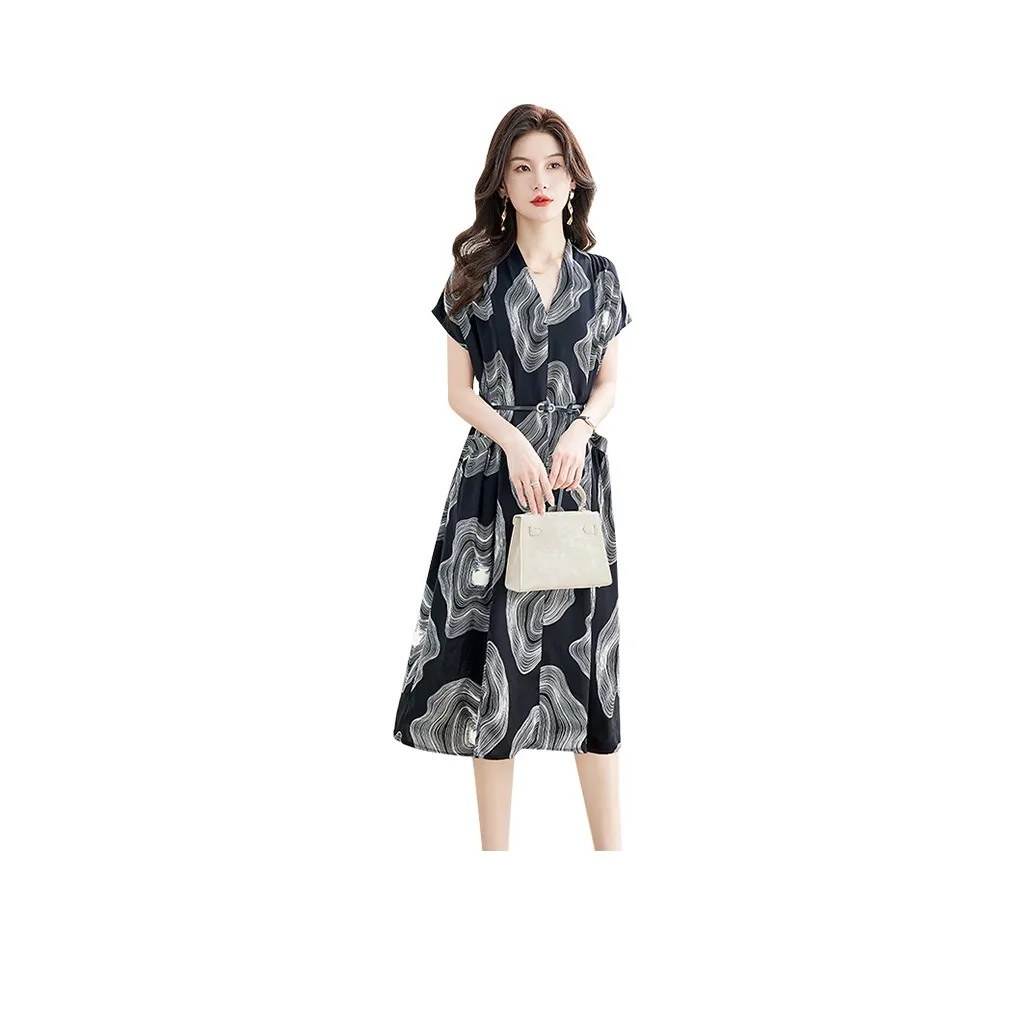 Cypress House Short Sleeved Dress Women's Black With White Stripes