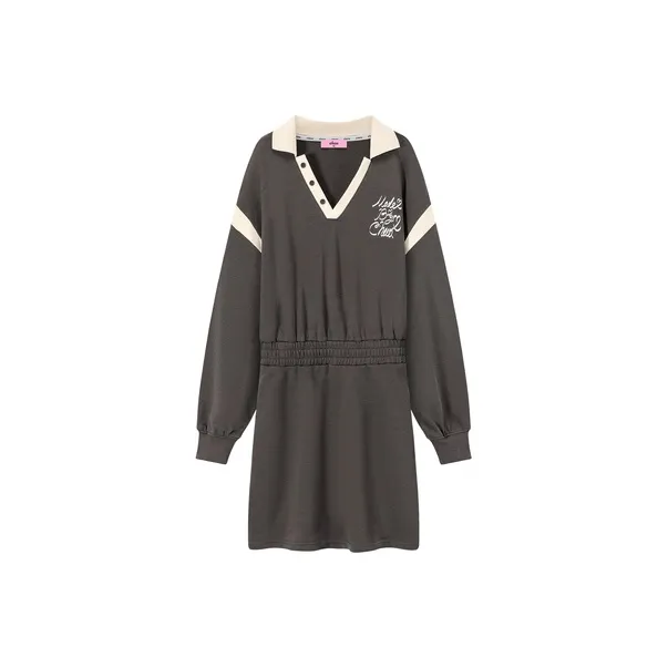 CHUU Длинное платье с длинными рукавами женское темно-серое