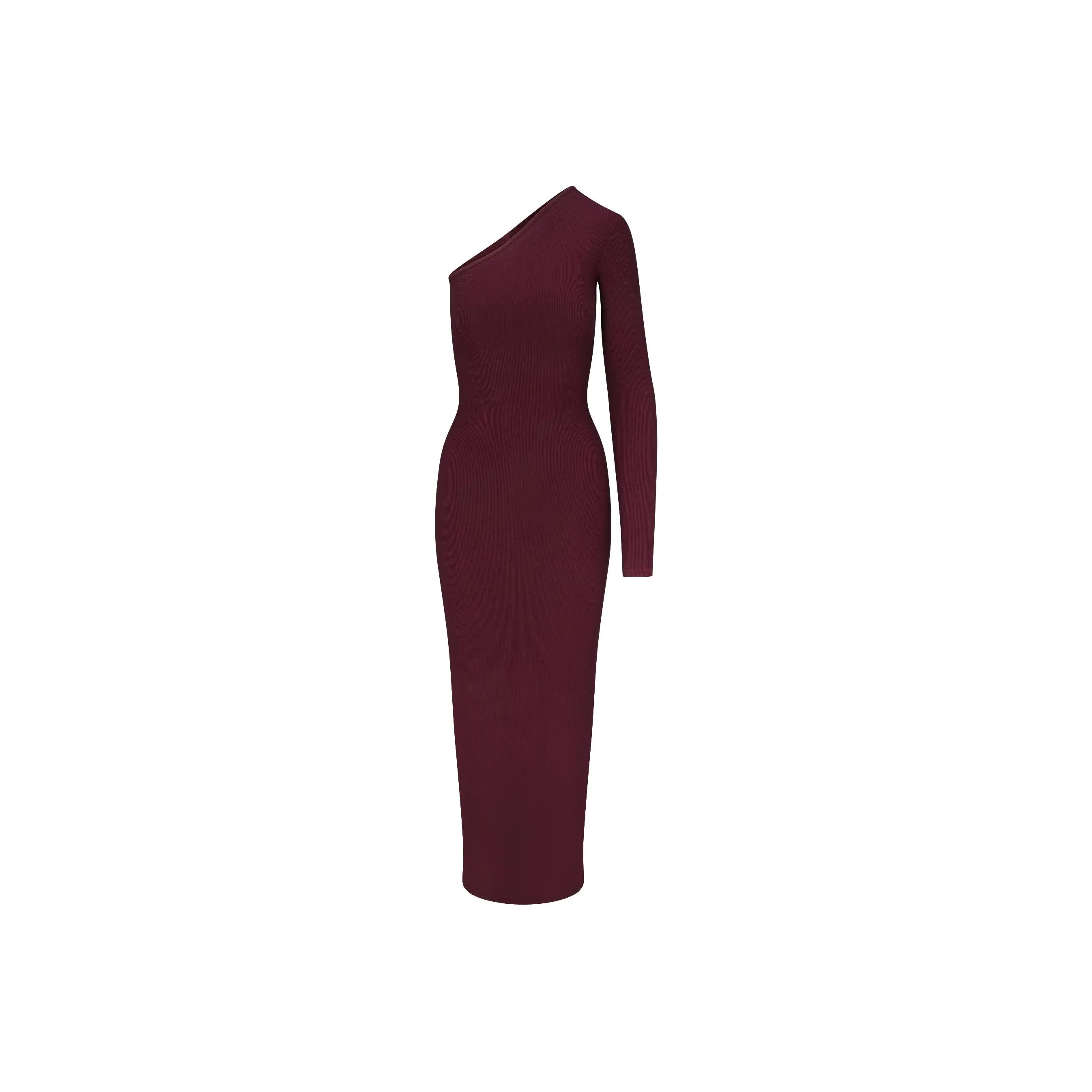 SKIMS FW24 SOFT LOUNGE ONE SHOULDER LONG DRESS Long Sleeved Dress Women's Bordeaux Burgundy