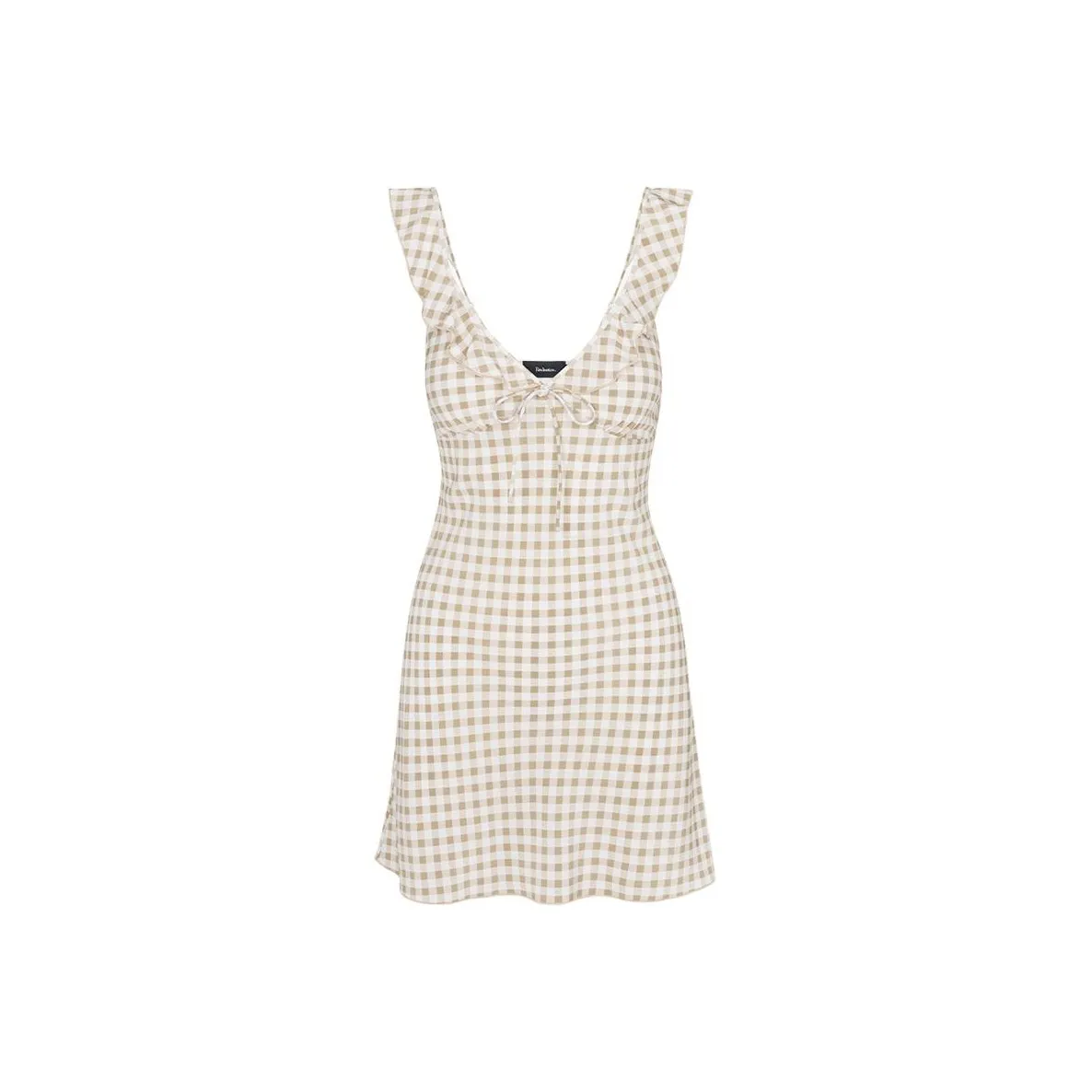 Realisation Par The Hazel Sleeveless Dress Women's Tan Gingham/Light Tea Stripe Plaid