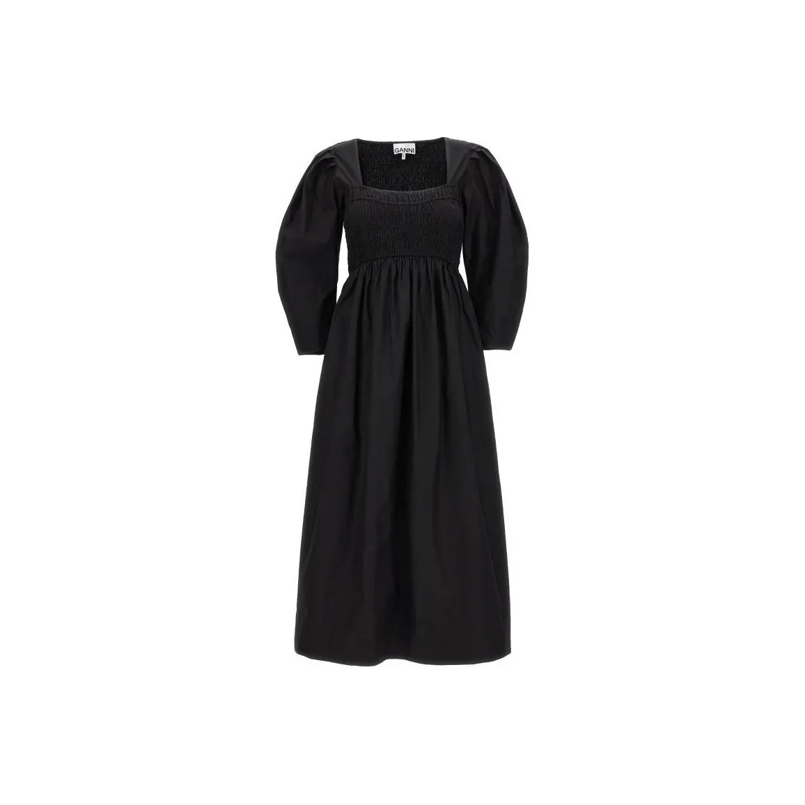 GANNI Poplin Puff Sleeved Midi Dress