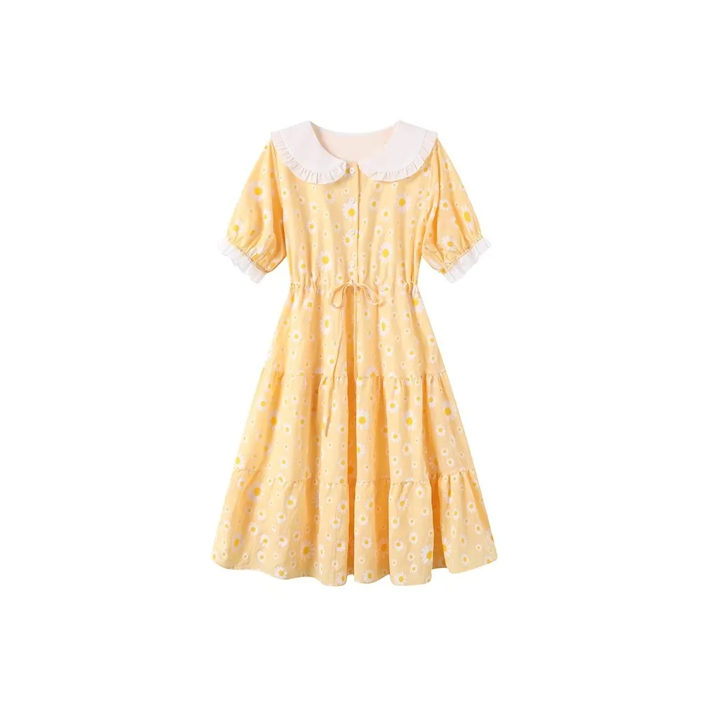 GULIANFEI Короткий рукав Платье Женское Лимон