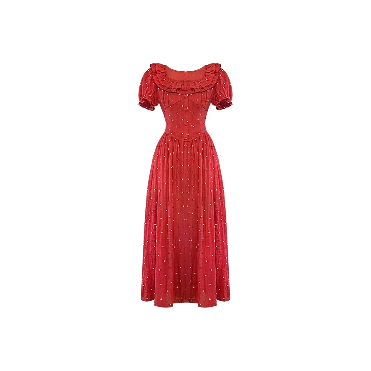 AINUOERMY Short Sleeved Dress Women's Red Polka Dot