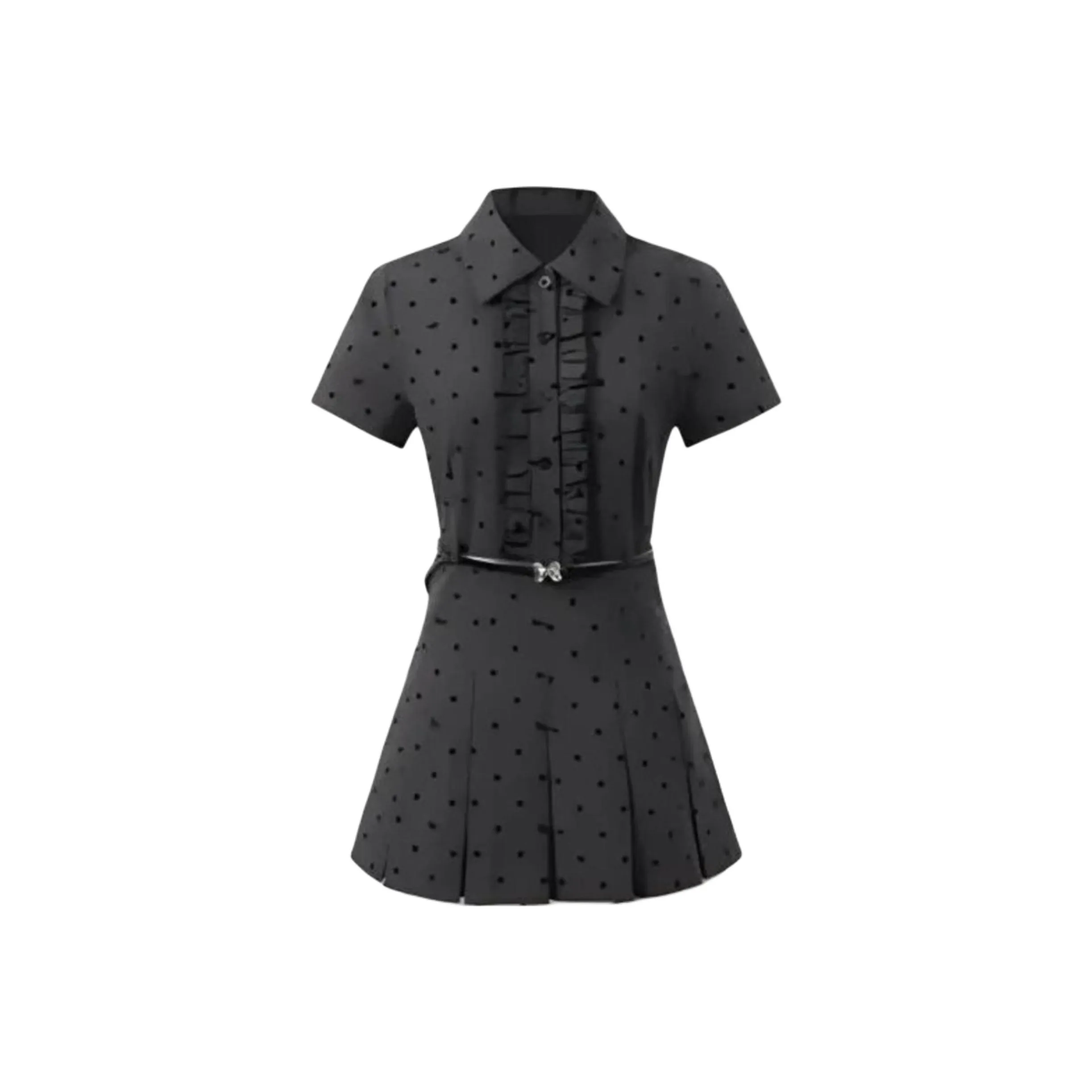 Nooidea Official Короткое платье с короткими рукавами женское черное в горошек