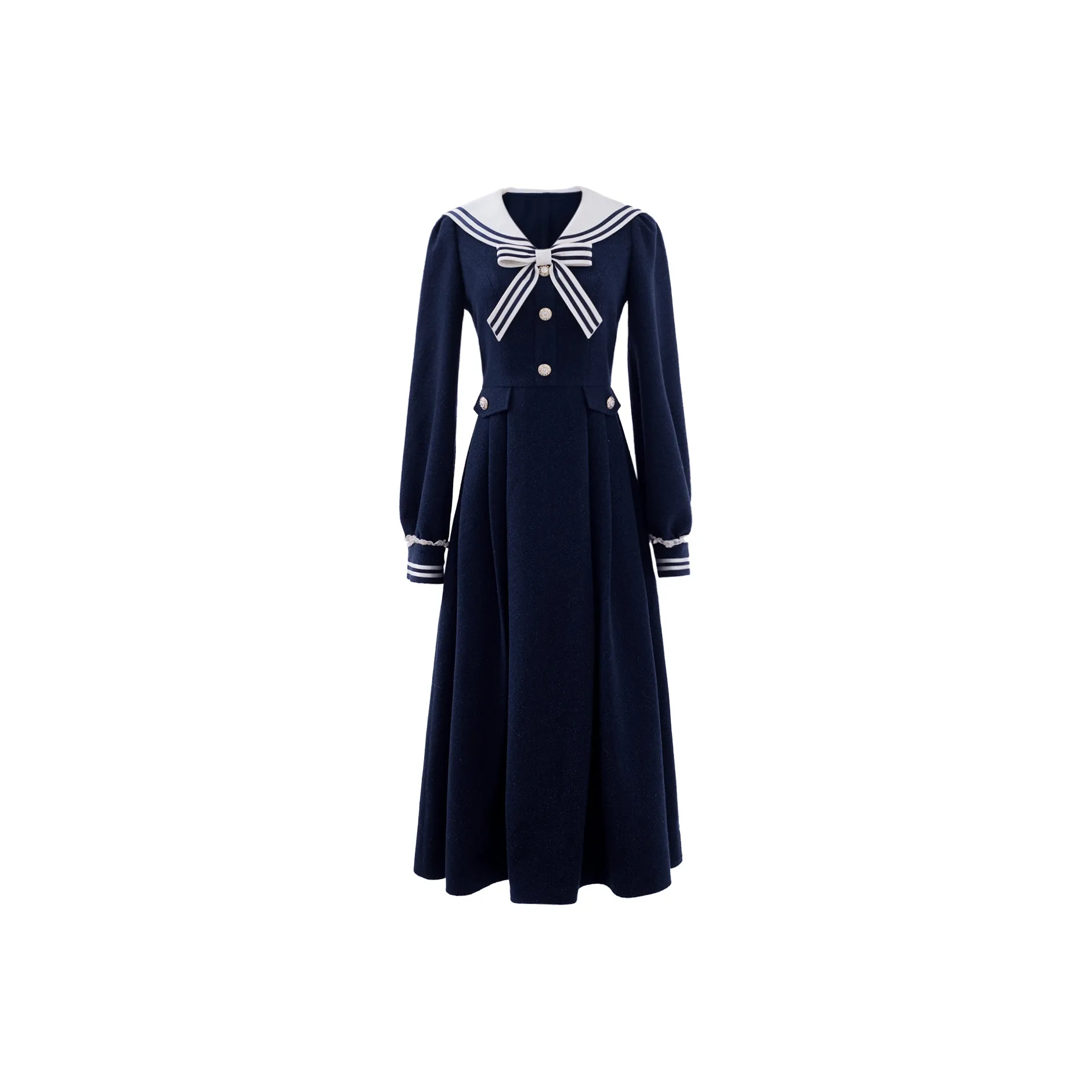 Blovelan Длинное платье с длинными рукавами женское морской синий